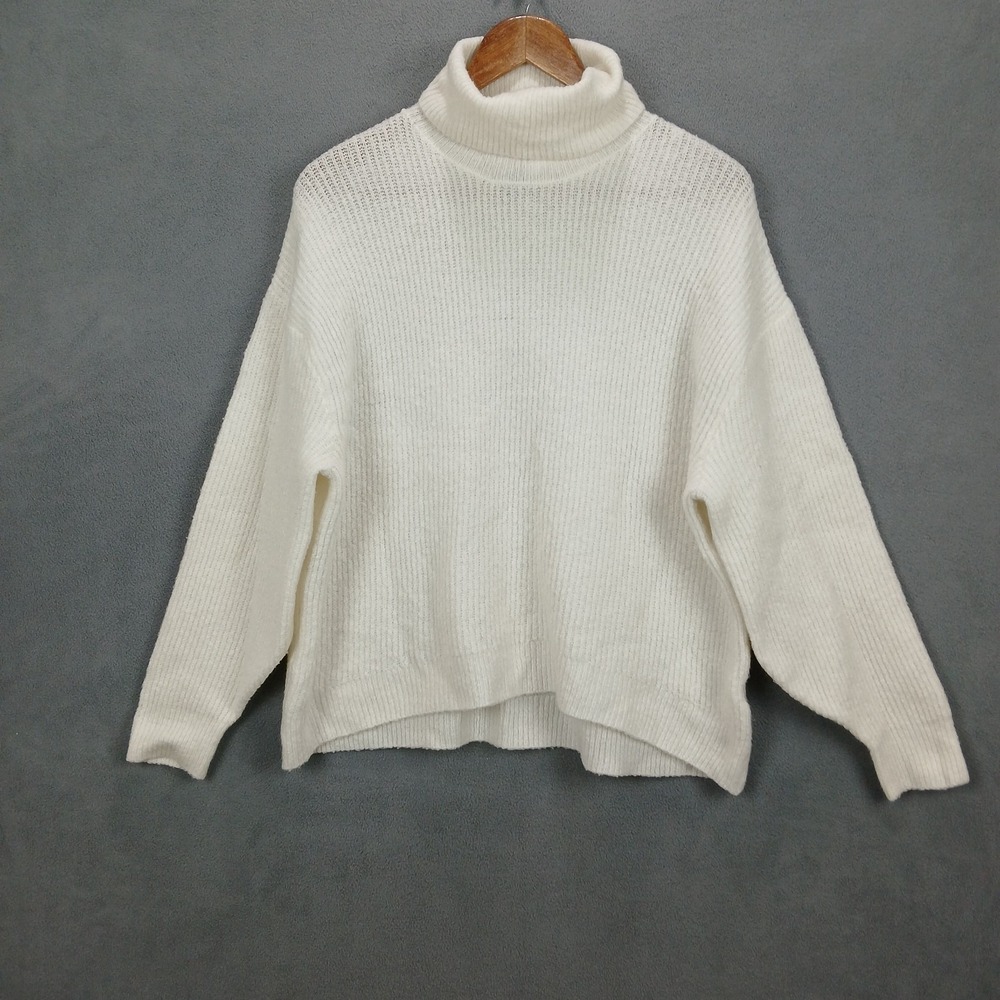H&M Divided Sweater Womens Small White Stretch Tight Knit Ribbed Turtleneck